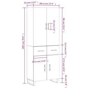 Skříň highboard dub sonoma 69,5 x 34 x 180 cm kompozitní dřevo - obrázek 14