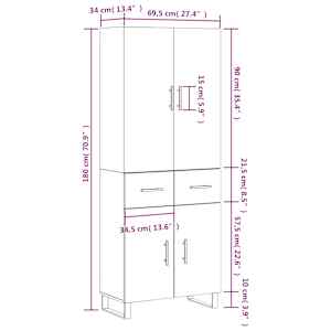 Skříň highboard betonově šedá 69,5x34x180 cm kompozitní dřevo - obrázek 14