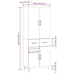 Skříň highboard bílá 69,5 x 34 x 180 cm kompozitní dřevo - obrázek 14