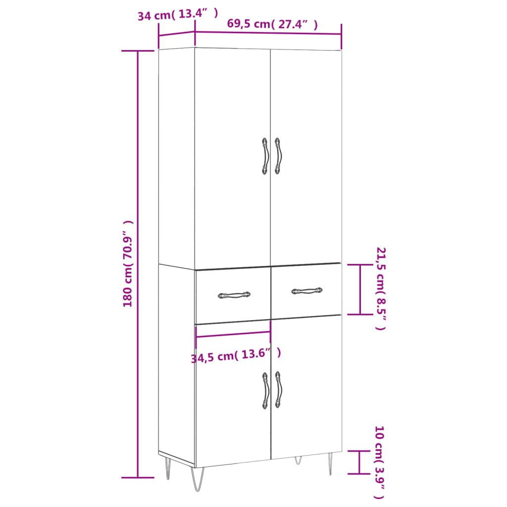 Skříň highboard betonově šedá 69,5x34x180 cm kompozitní dřevo - obrázek 14