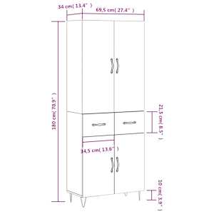 Skříň highboard betonově šedá 69,5x34x180 cm kompozitní dřevo - obrázek 14