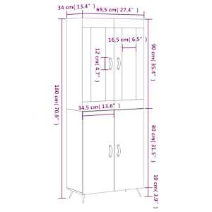 Skříň highboard betonově šedá 69,5x34x180 cm kompozitní dřevo - obrázek 13