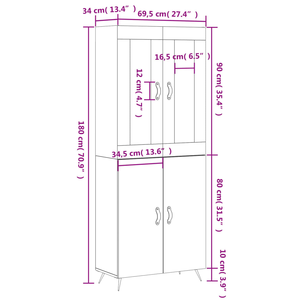 Skříň highboard šedá sonoma 69,5 x 34 x 180 cm kompozitní dřevo - obrázek 13