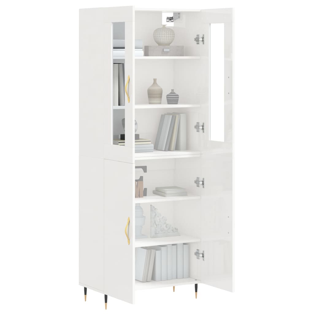 vidaXL Highboard høyglans hvit 69,5x34x180 cm konstruert tre