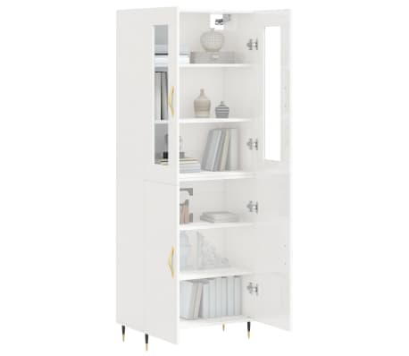 vidaXL Highboard høyglans hvit 69,5x34x180 cm konstruert tre