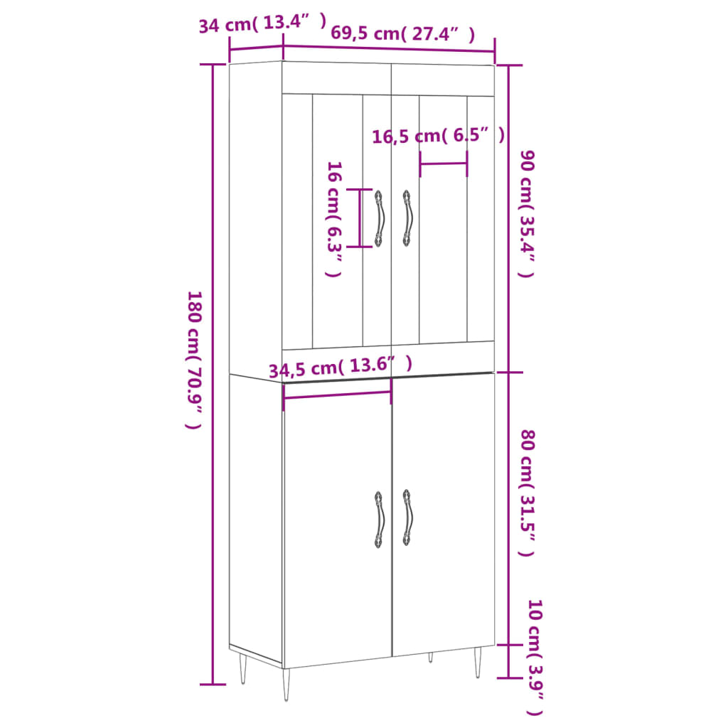Skříň highboard betonově šedá 69,5x34x180 cm kompozitní dřevo - obrázek 13