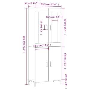 Skříň highboard betonově šedá 69,5x34x180 cm kompozitní dřevo - obrázek 13