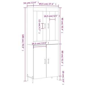 Skříň highboard betonově šedá 69,5x34x180 cm kompozitní dřevo - obrázek 13