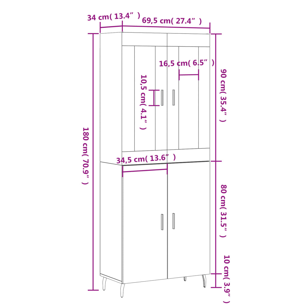 Skříň highboard betonově šedá 69,5x34x180 cm kompozitní dřevo - obrázek 13