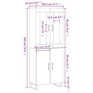 Skříň highboard betonově šedá 69,5x34x180 cm kompozitní dřevo - obrázek 13
