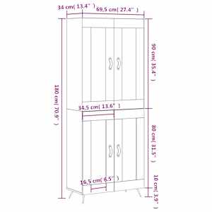 Skříň highboard bílá 69,5 x 34 x 180 cm kompozitní dřevo - obrázek 13