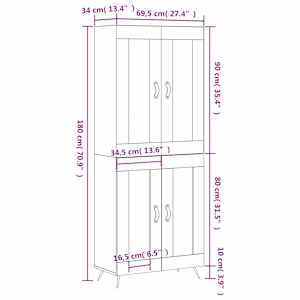 Skříň highboard kouřový dub 69,5 x 34 x 180 cm kompozitní dřevo - obrázek 13