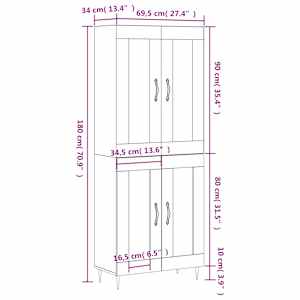 Skříň highboard černá 69,5 x 34 x 180 cm kompozitní dřevo - obrázek 13