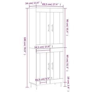 Skříň highboard bílá 69,5 x 34 x 180 cm kompozitní dřevo - obrázek 13