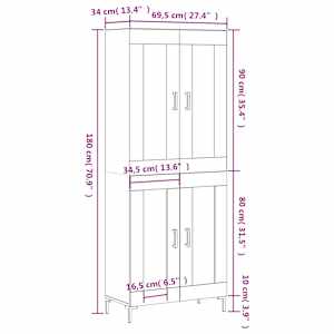 Skříň highboard betonově šedá 69,5x34x180 cm kompozitní dřevo - obrázek 13