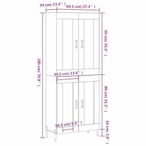 Skříň highboard šedá sonoma 69,5 x 34 x 180 cm kompozitní dřevo - obrázek 13
