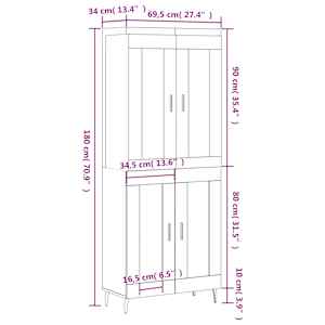 Skříň highboard hnědý dub 69,5 x 34 x 180 cm kompozitní dřevo - obrázek 13