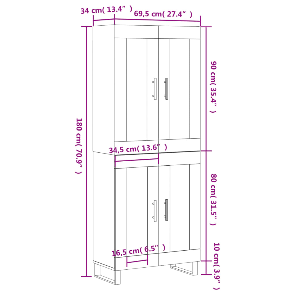 Visoka komoda sonoma hrast 69,5x34x180 cm inženirski les - slika 13
