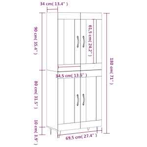 Skříň highboard bílá 69,5 x 34 x 180 cm kompozitní dřevo - obrázek 13