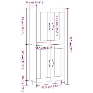 Skříň highboard šedá sonoma 69,5 x 34 x 180 cm kompozitní dřevo - obrázek 13