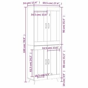 Skříň highboard betonově šedá 69,5x34x180 cm kompozitní dřevo - obrázek 13
