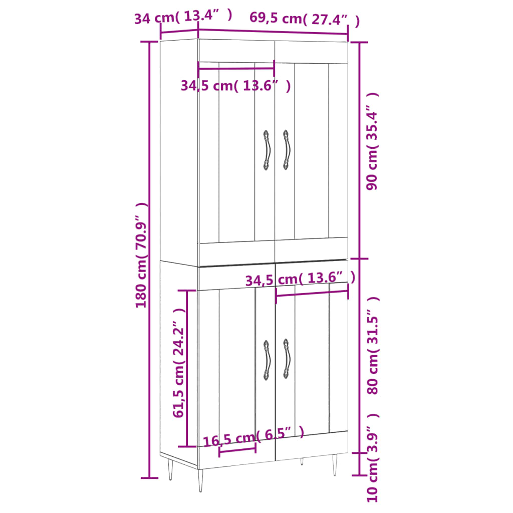 Skříň highboard kouřový dub 69,5 x 34 x 180 cm kompozitní dřevo - obrázek 13