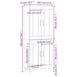 Skříň highboard betonově šedá 69,5x34x180 cm kompozitní dřevo - obrázek 13