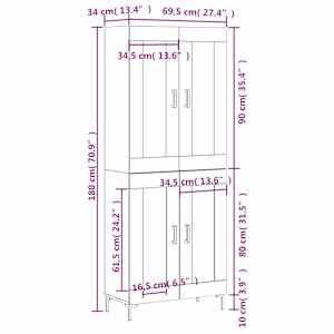 Skříň highboard betonově šedá 69,5x34x180 cm kompozitní dřevo - obrázek 13