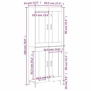 Skříň highboard kouřový dub 69,5 x 34 x 180 cm kompozitní dřevo - obrázek 13
