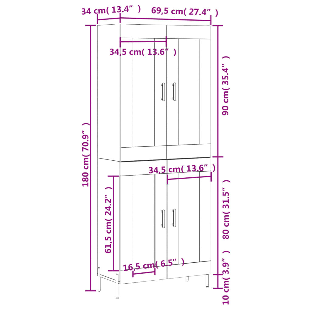 Skříň highboard kouřový dub 69,5 x 34 x 180 cm kompozitní dřevo - obrázek 13