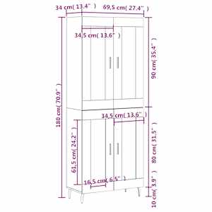 Skříň highboard bílá 69,5 x 34 x 180 cm kompozitní dřevo - obrázek 13