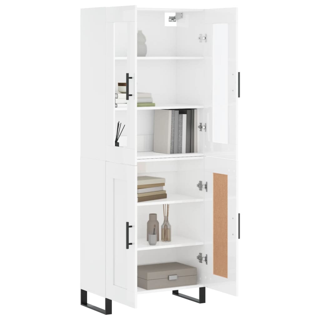 vidaXL Highboard høyglans hvit 69,5x34x180 cm konstruert tre