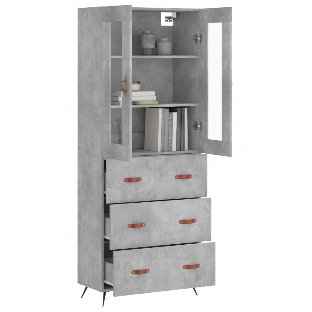 vidaXL Highboard Concrete Grey 69.5x34x180 cm Engineered Wood