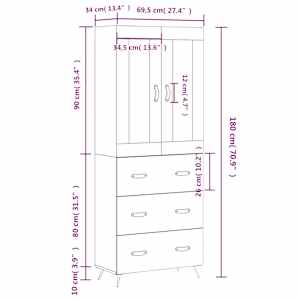Skříň highboard betonově šedá 69,5x34x180 cm kompozitní dřevo - obrázek 14