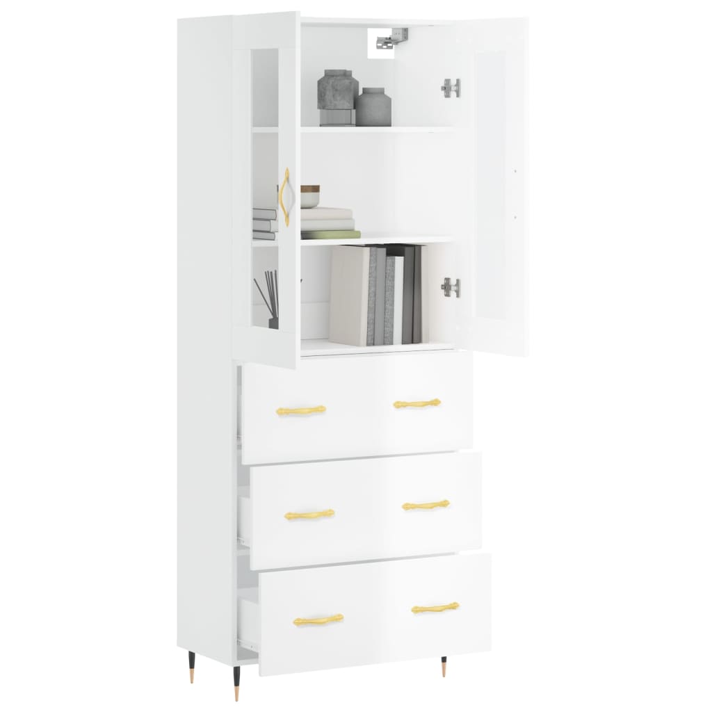 vidaXL Highboard høyglans hvit 69,5x34x180 cm konstruert tre