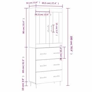 Skříň highboard šedá sonoma 69,5 x 34 x 180 cm kompozitní dřevo - obrázek 14