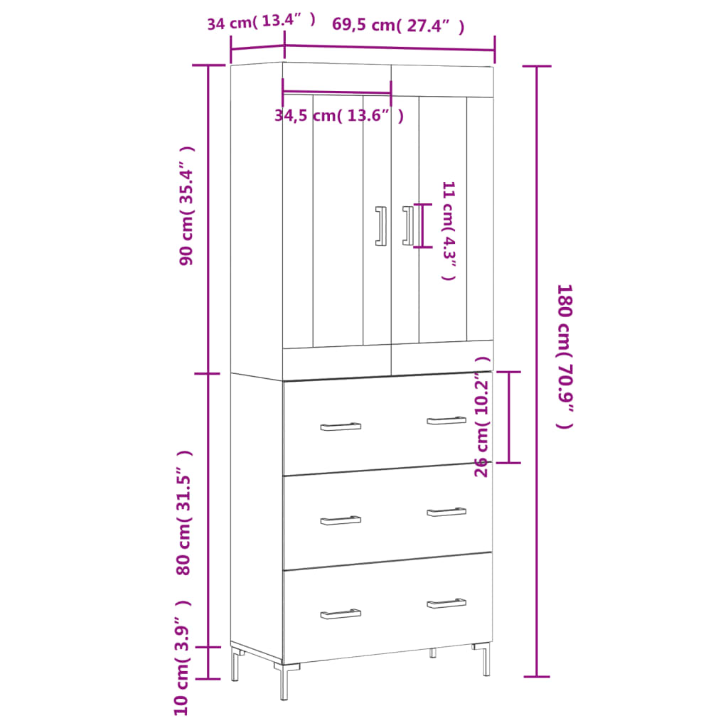 Skříň highboard dub sonoma 69,5 x 34 x 180 cm kompozitní dřevo - obrázek 14