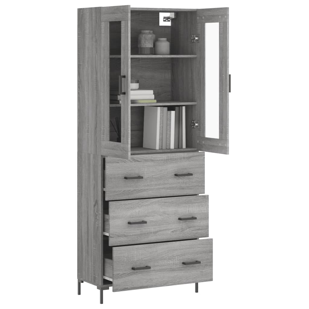vidaXL Hoge kast 69,5x34x180 cm bewerkt hout grijs sonoma eikenkleurig