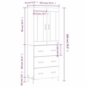 Skříň highboard betonově šedá 69,5x34x180 cm kompozitní dřevo - obrázek 14