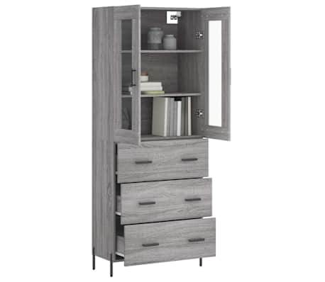 vidaXL Hoge kast 69,5x34x180 cm bewerkt hout grijs sonoma eikenkleurig