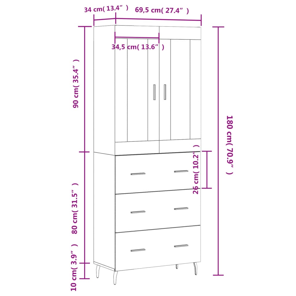 Skříň highboard dub sonoma 69,5 x 34 x 180 cm kompozitní dřevo - obrázek 14