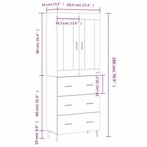 Skříň highboard šedá sonoma 69,5 x 34 x 180 cm kompozitní dřevo - obrázek 14