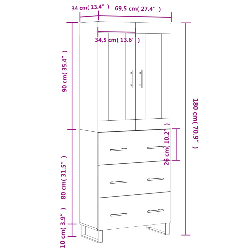 Skříň highboard dub sonoma 69,5 x 34 x 180 cm kompozitní dřevo - obrázek 14