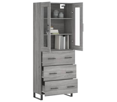 vidaXL Hoge kast 69,5x34x180 cm bewerkt hout grijs sonoma eikenkleurig