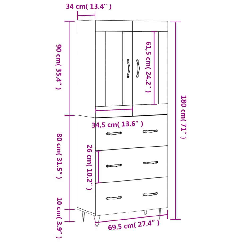 Skříň highboard dub sonoma 69,5 x 34 x 180 cm kompozitní dřevo - obrázek 14