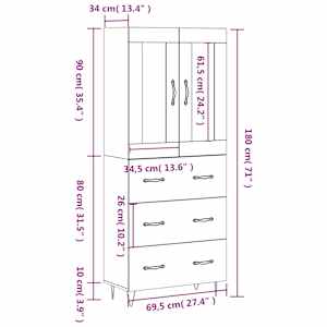 Skříň highboard kouřový dub 69,5 x 34 x 180 cm kompozitní dřevo - obrázek 14