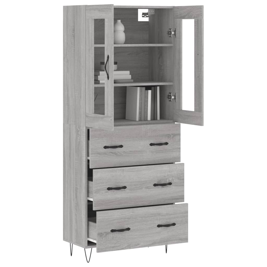 vidaXL Hoge kast 69,5x34x180 cm bewerkt hout grijs sonoma eikenkleurig