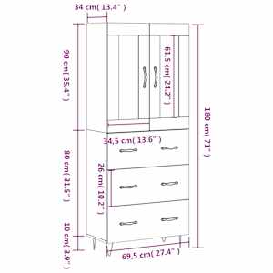 Skříň highboard šedá sonoma 69,5 x 34 x 180 cm kompozitní dřevo - obrázek 14