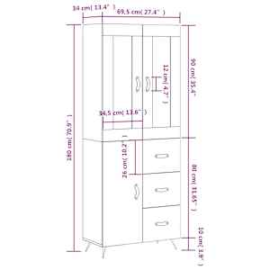 Skříň highboard bílá 69,5 x 34 x 180 cm kompozitní dřevo - obrázek 14