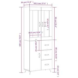 Skříň highboard černá 69,5 x 34 x 180 cm kompozitní dřevo - obrázek 14